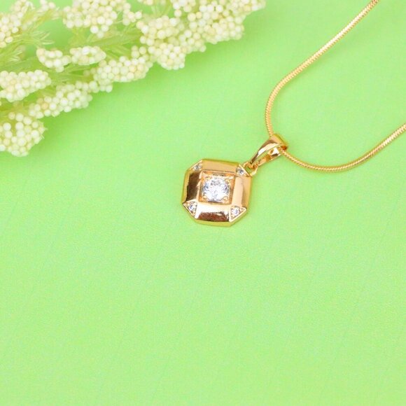 "Rose Gold Geometric Pendant with Central Sparkling Stone Detail, XPPT1387 - Picture 11 of 13